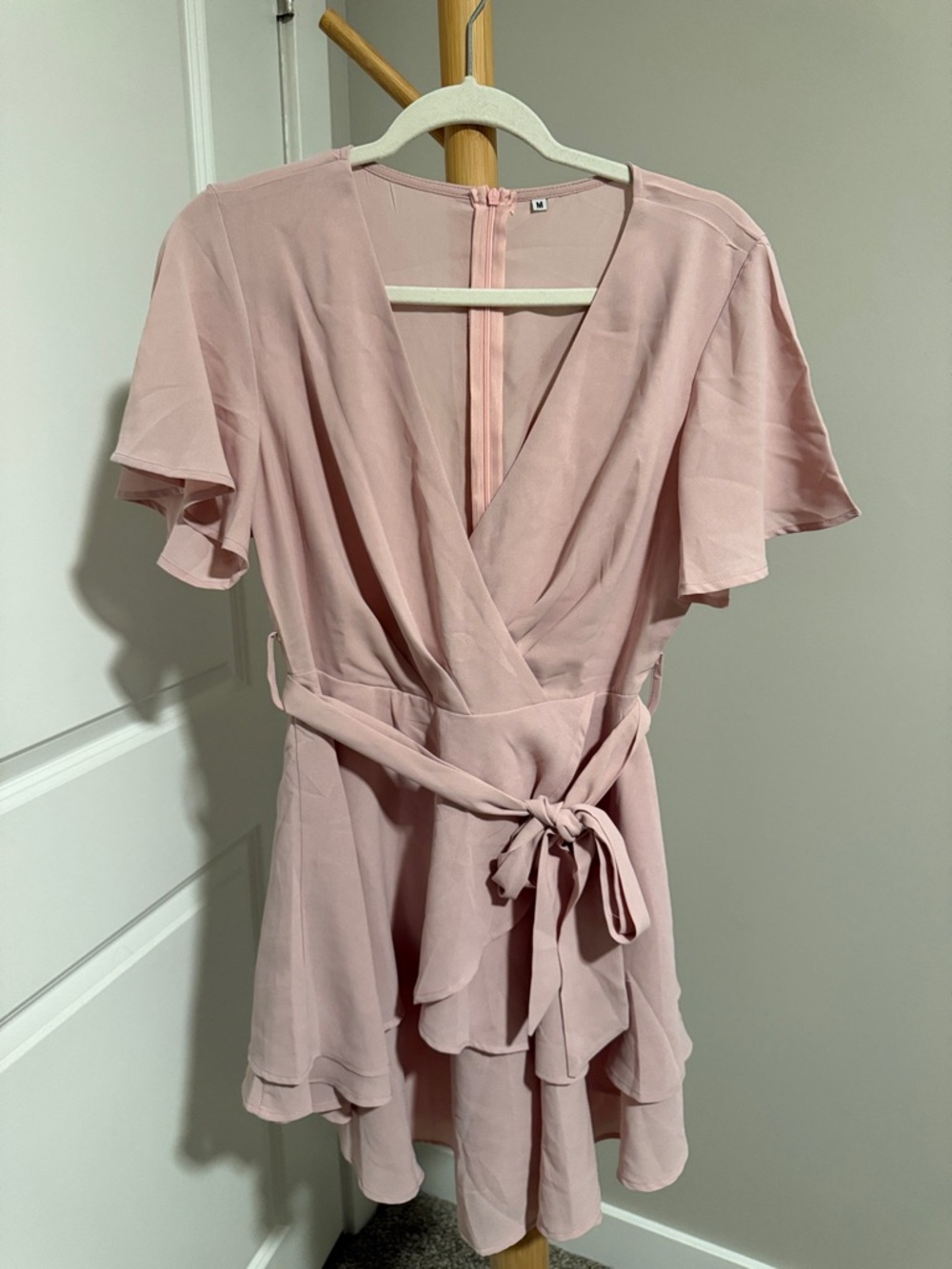 Blush Pink Midi Dress - Soft Pastel Chiffon